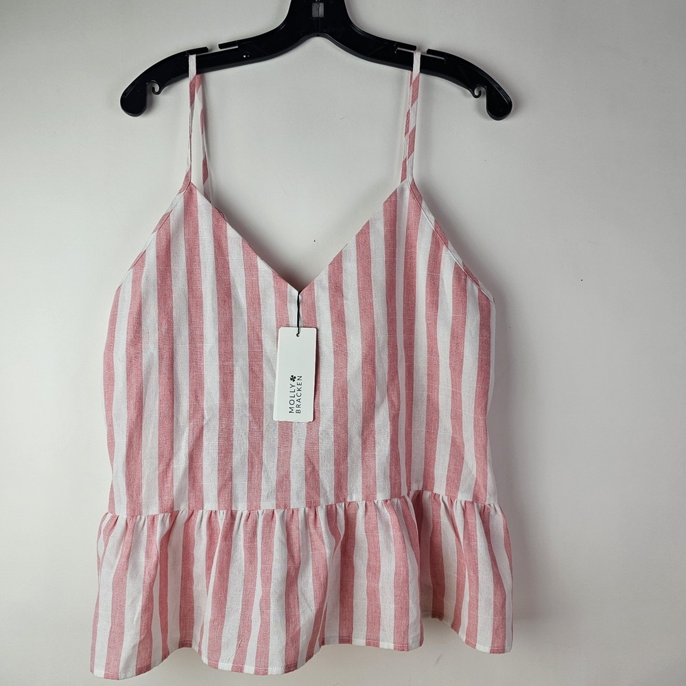 Molly Bracken Pink and White Striped Peplum Camisole